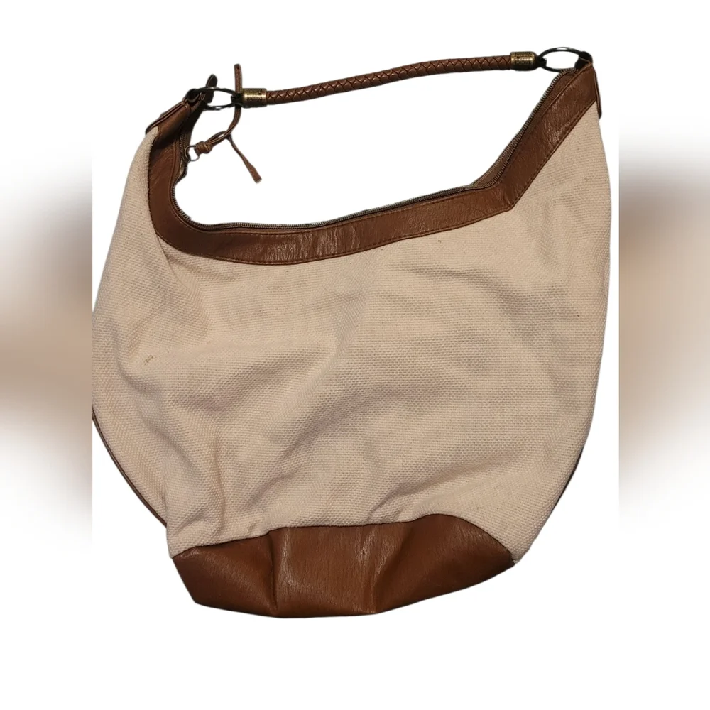 T•Shirt & Jeans Cream & Brown Lace‑Front Bag • Like New  Leather Trim  Boho Chic